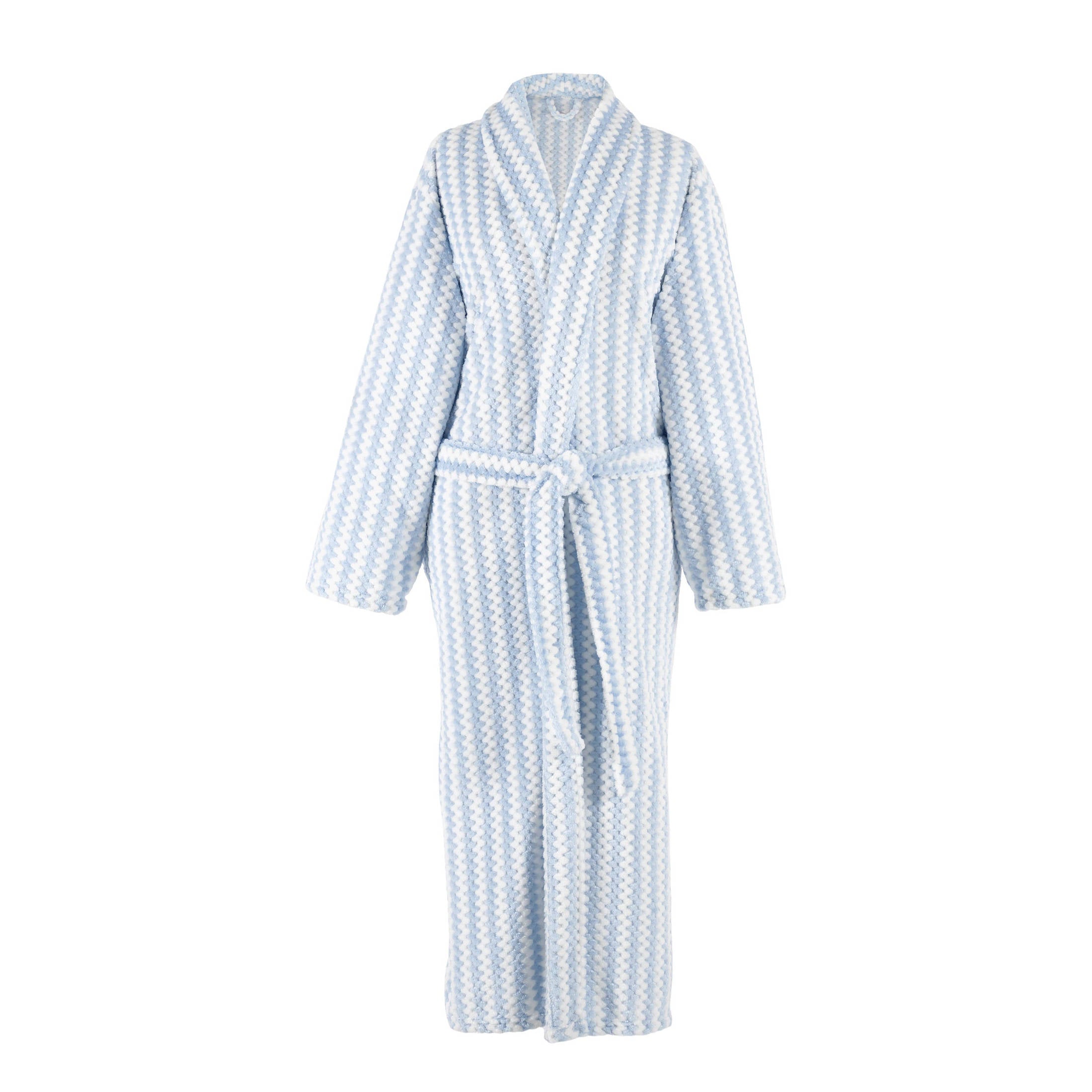 blue and white dressing gown Bubble Stripe Fleece Robe | Soft Blue