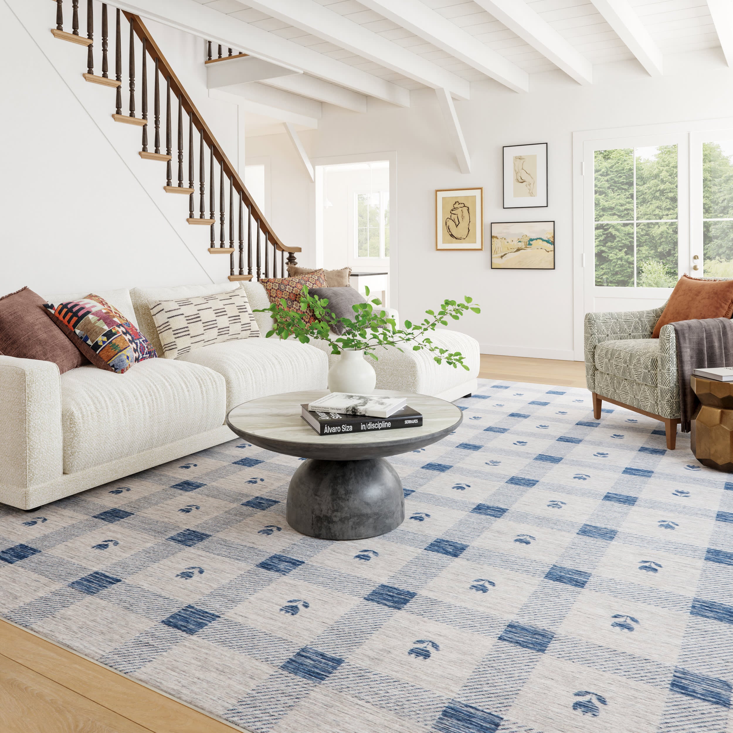 Gingham Machine Washable Rug | Blue – Annie Selke