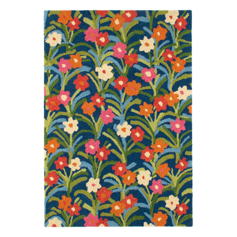 Playful Posies Hand Micro Hooked Wool Rug | Navy