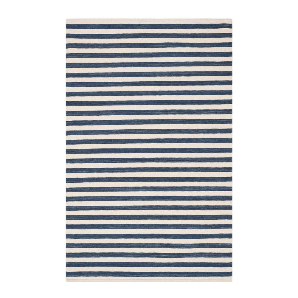 Ladder Stripe Handwoven Wool Rug | Navy/Ivory