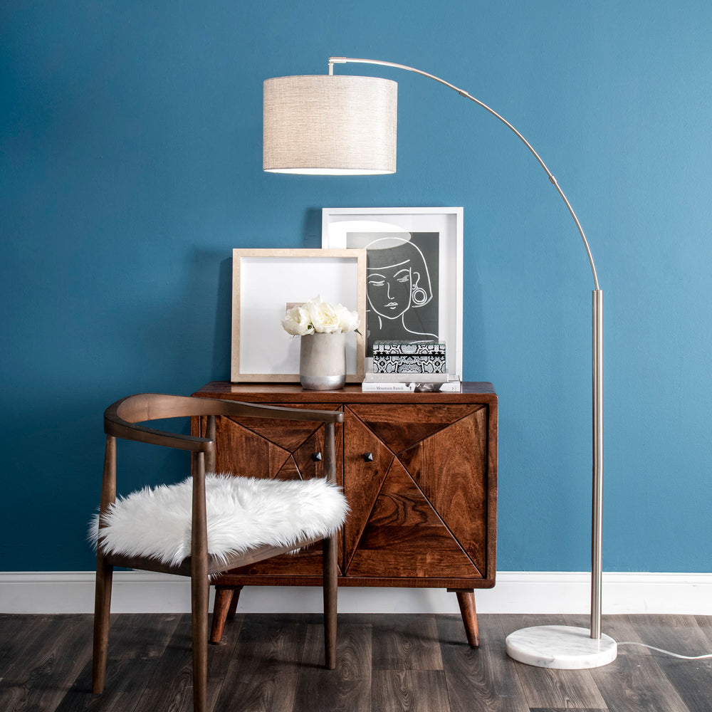 69-inch Arched Marble Rod Floor Lamp | Silver