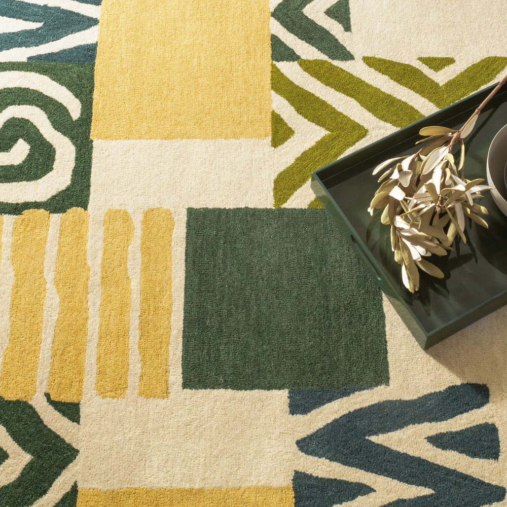 Patchwork Hand Tufted Wool Rug | Green