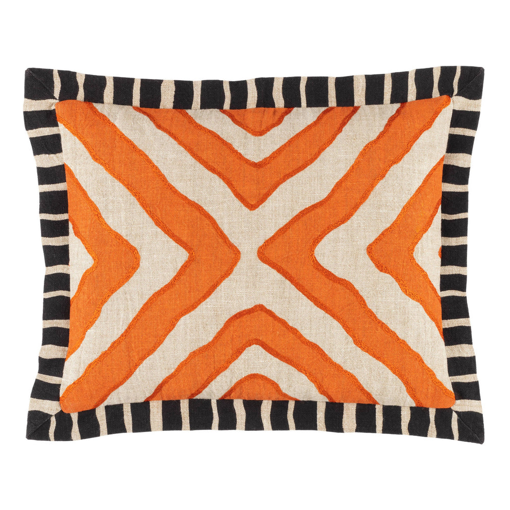 Arrows Linen Embroidered Decorative Pillow Cover | Orange/Natural