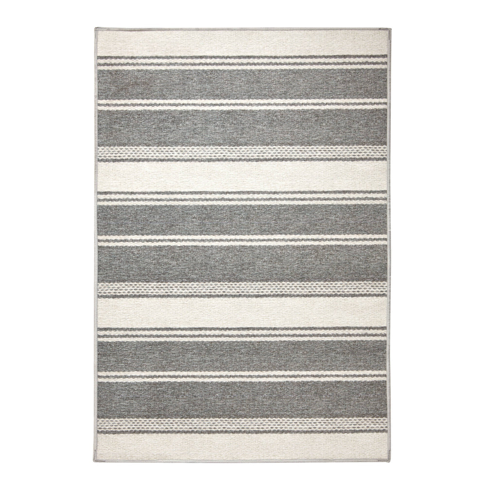 Bowman Stripe Machine Washable Rug | Grey