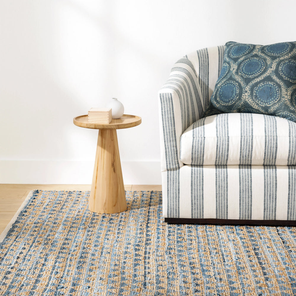 Geometric Rag Handwoven Jute Rug | Denim