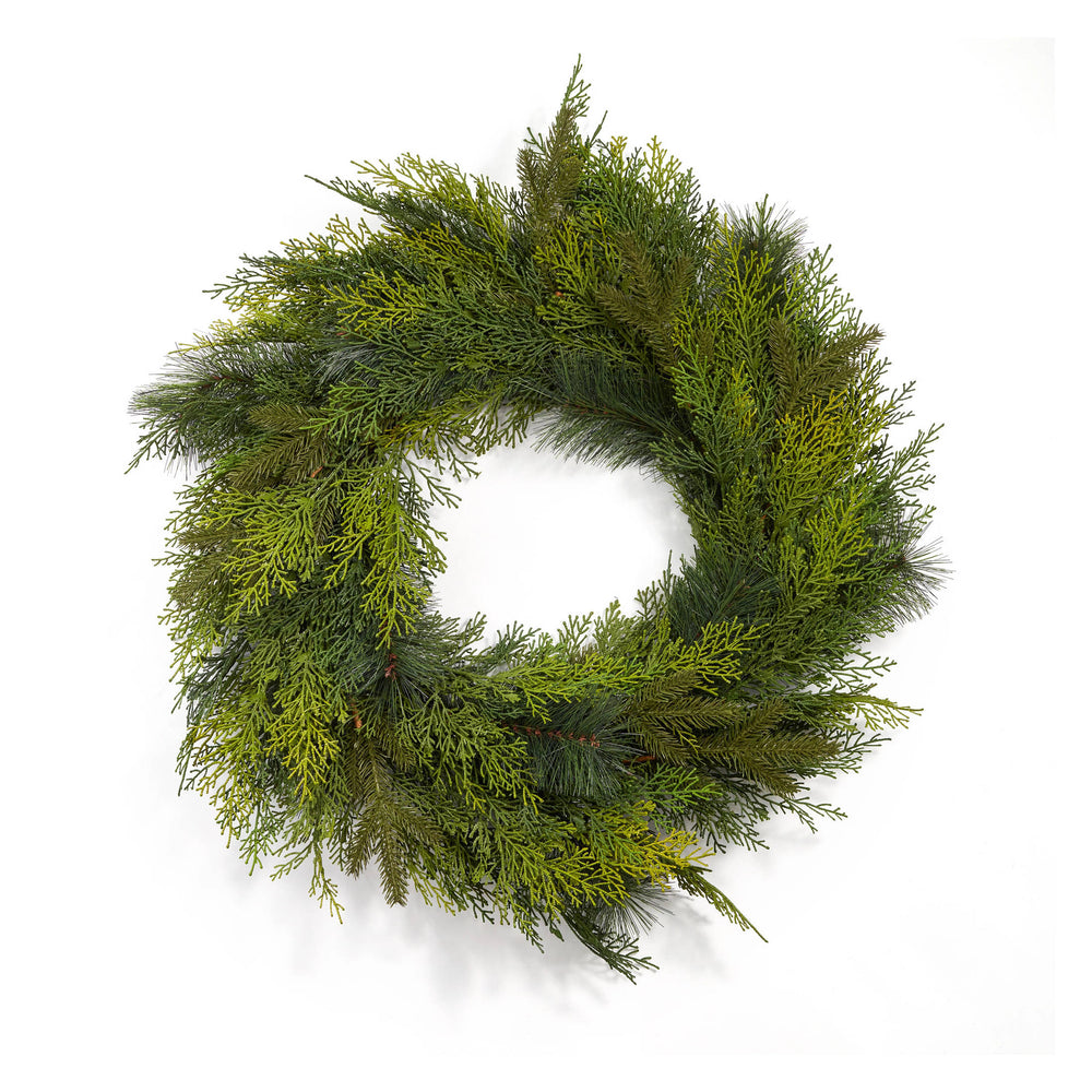 28" Mixed Greenery Wreath | Green