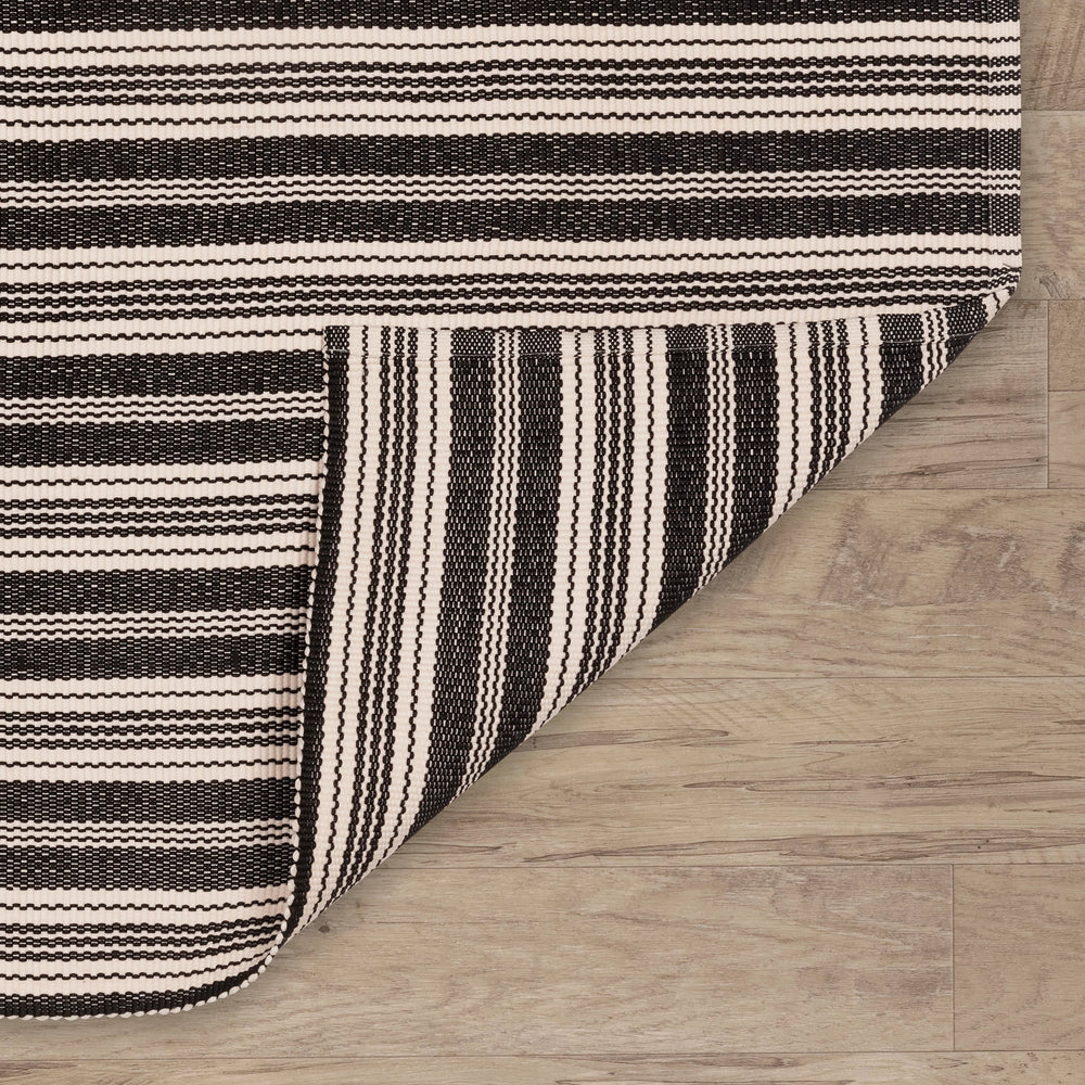 Ticking Stripe Handwoven Indoor/Outdoor Rug | Black/Ivory