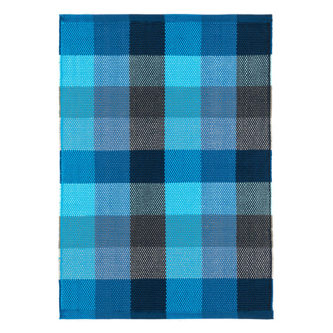 Happy Plaid Handwoven Indoor/Outdoor Rug | Blue