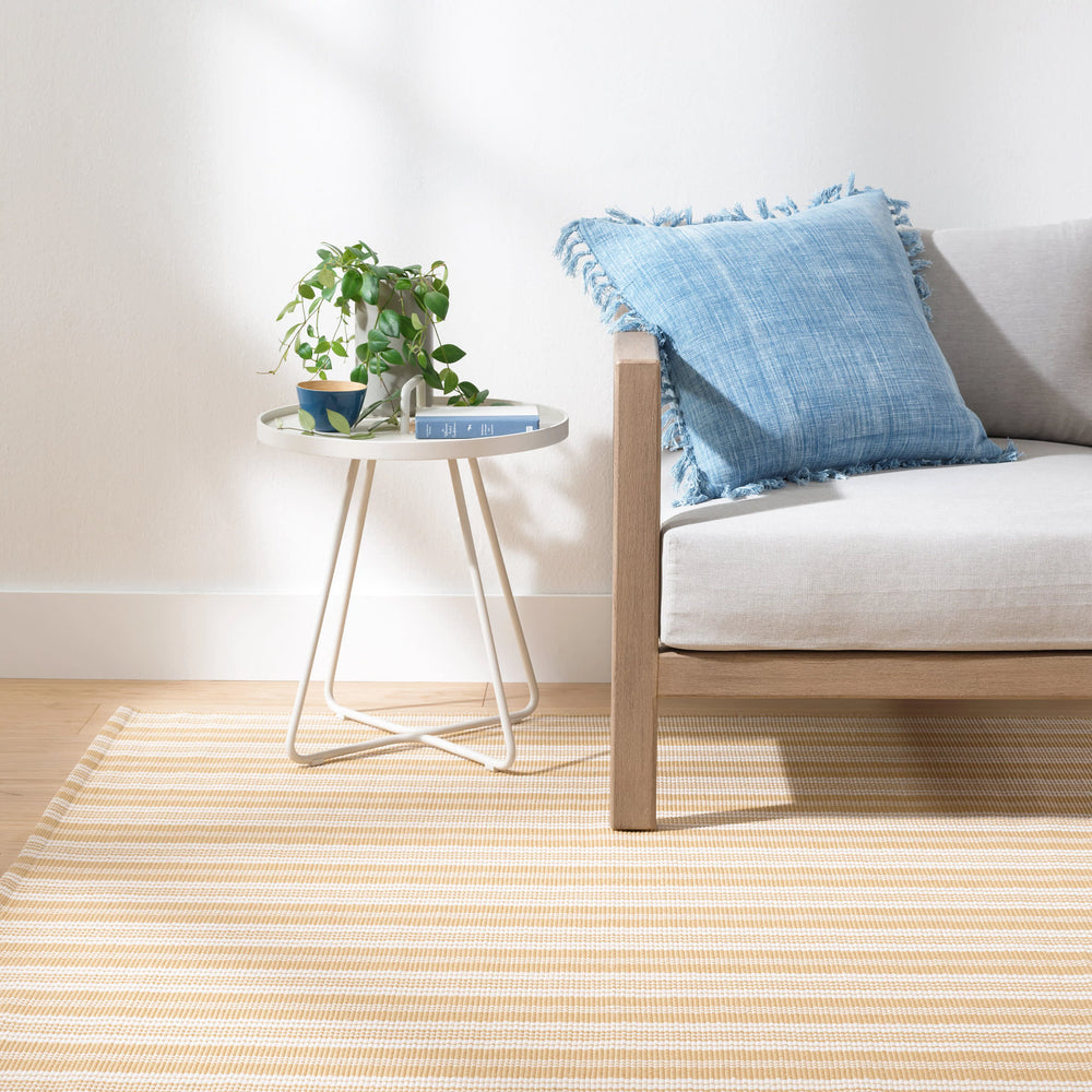 Ticking Stripe Handwoven Indoor/Outdoor Rug | Gold/Ivory