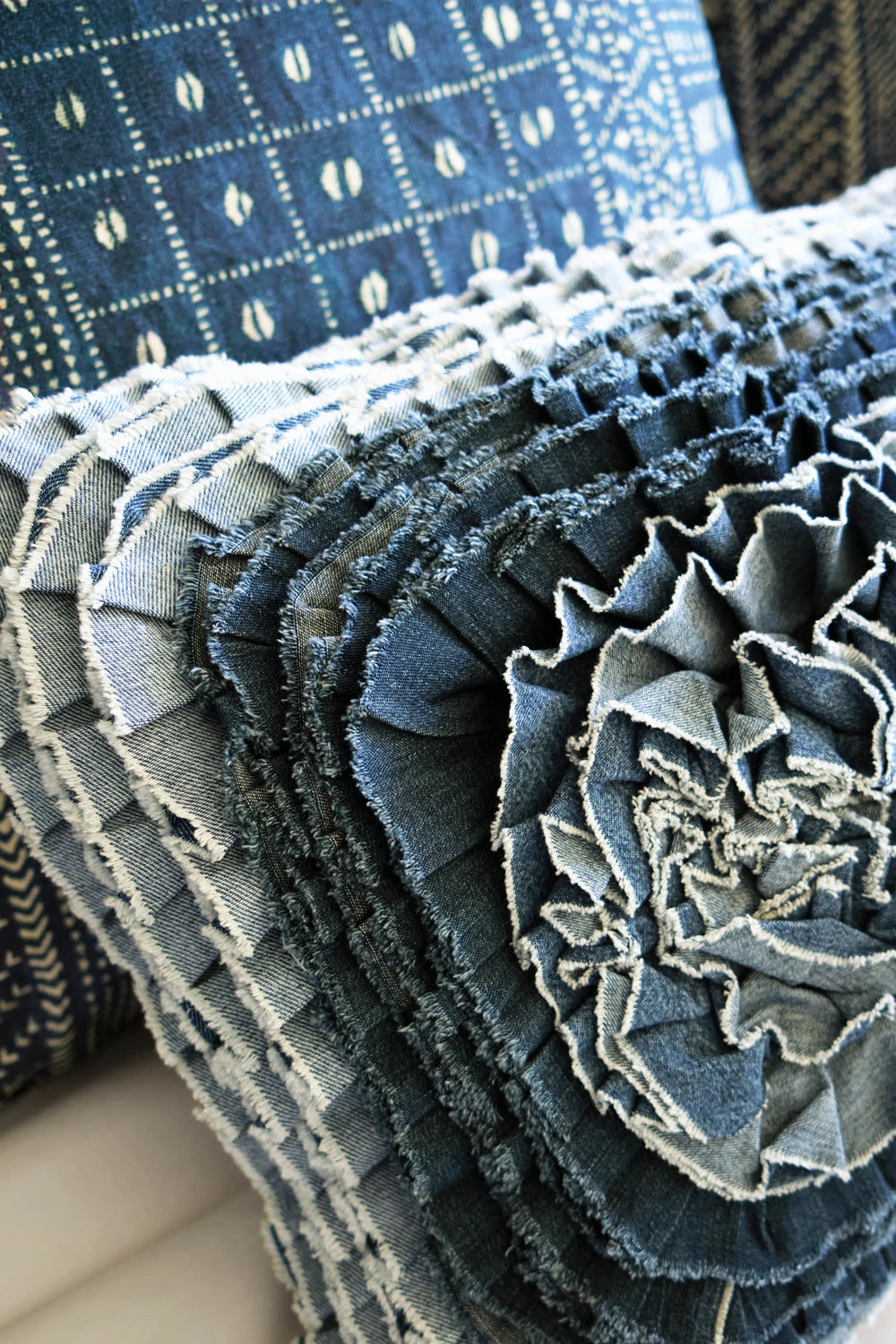 Denim Ruffle Decorative Pillow Cover | Blue