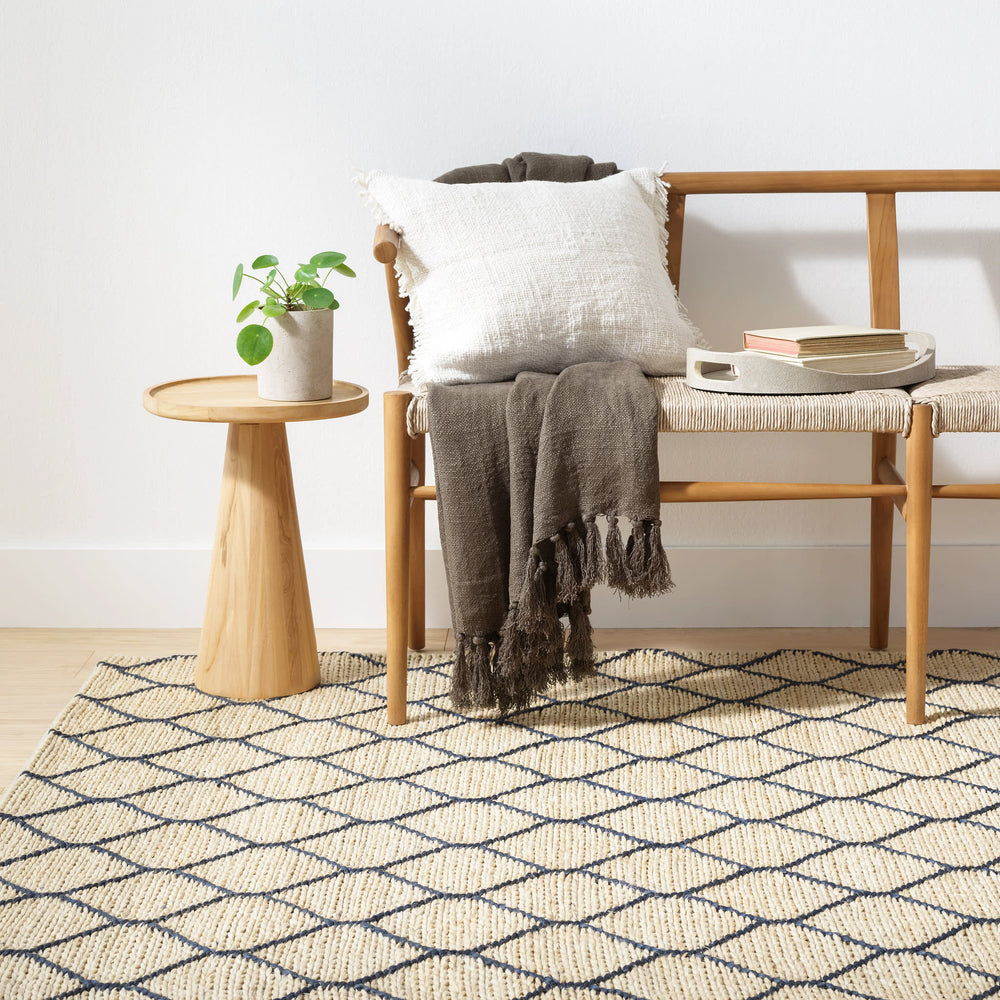 Tiles Handwoven Jute Rug | Navy