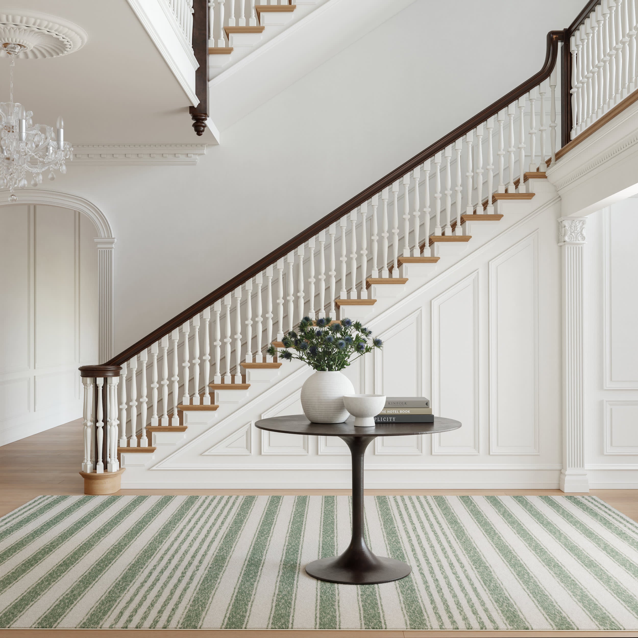 Vion Coastal Striped Machine Washable Rug | Green – Annie Selke