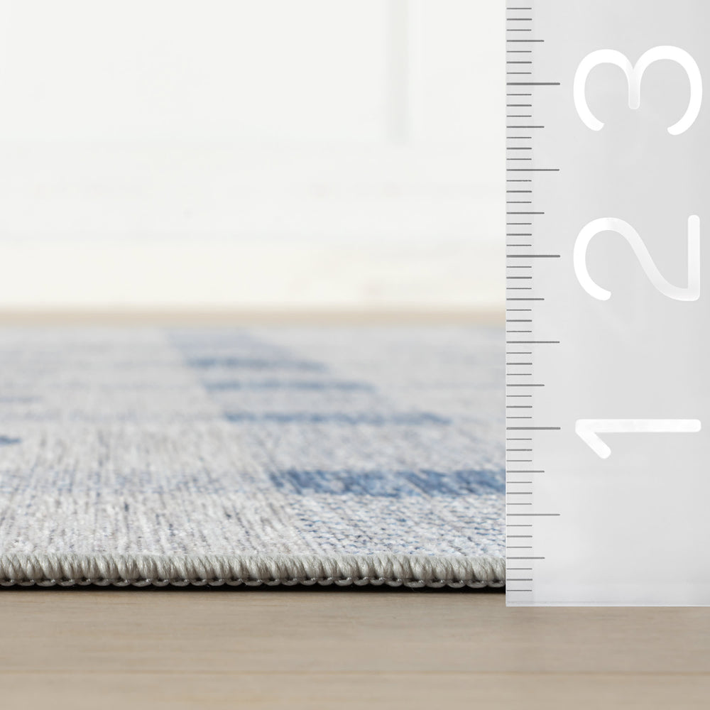 Gingham Machine Washable Rug | Blue