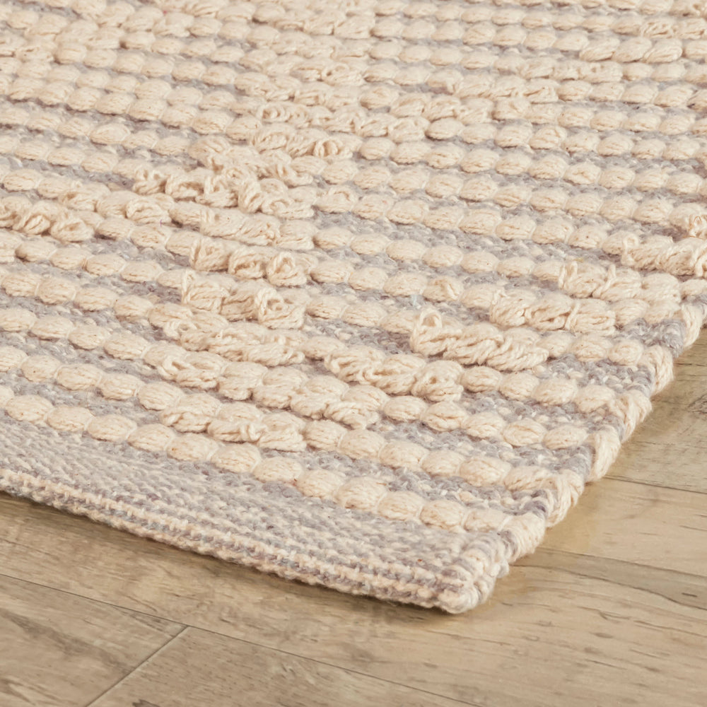Textured Diamond Handwoven Cotton Rug | Grey/Ivory