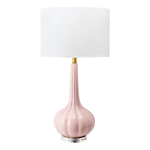 29-inch Fluted Ceramic Bulbous Table Lamp | Pink