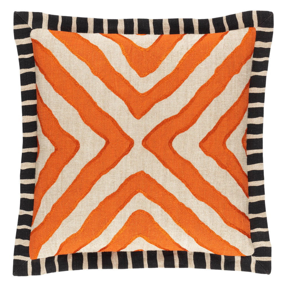 Arrows Linen Embroidered Decorative Pillow Cover | Orange/Natural