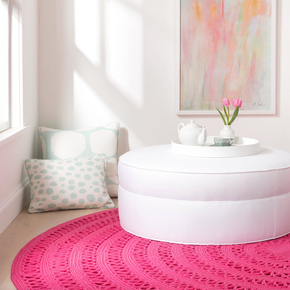 Bowline Handwoven Indoor/Outdoor Round Rug | Fuchsia