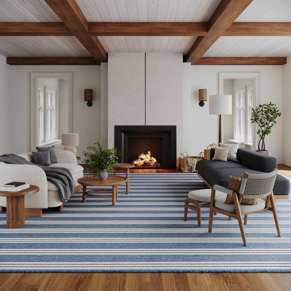 Meredith Wide Striped Indoor/Outdoor Custom Rug | Blue