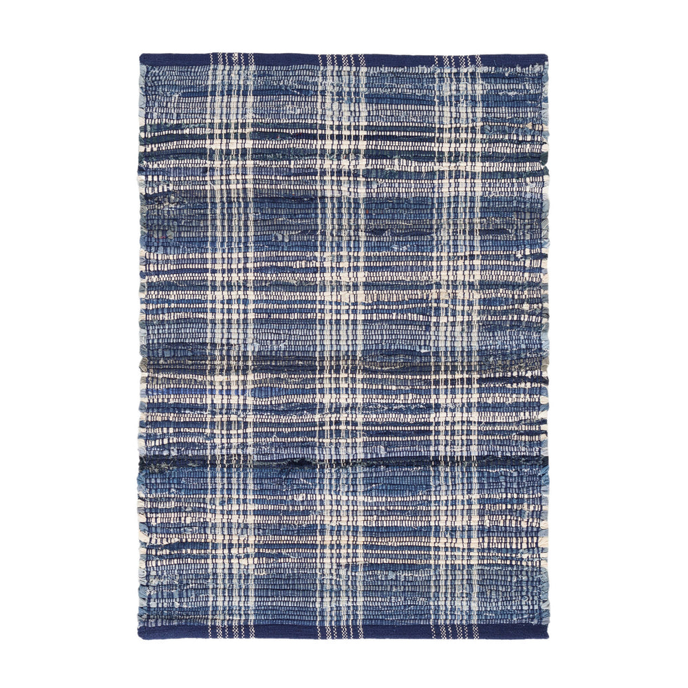 Denim Plaid Handwoven Cotton Rug | Blue