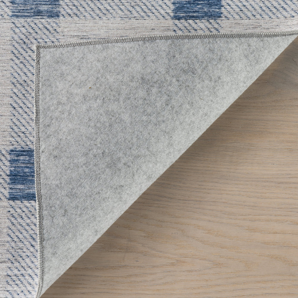 Gingham Machine Washable Rug | Blue