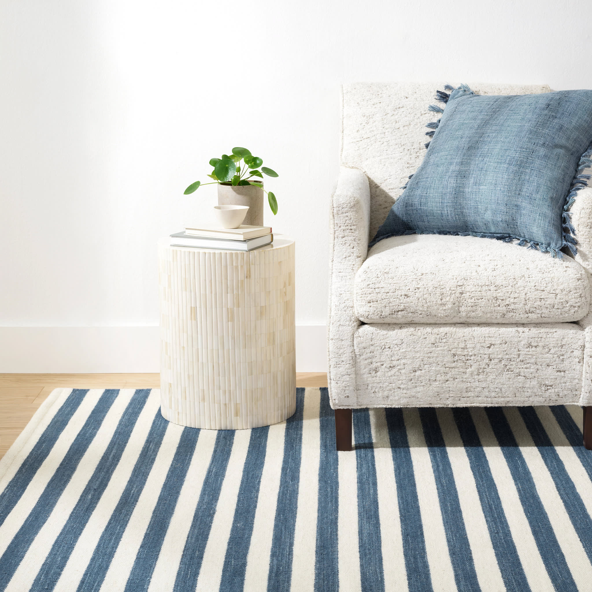 Ladder Stripe Handwoven Wool Rug | Navy/Ivory – Annie Selke