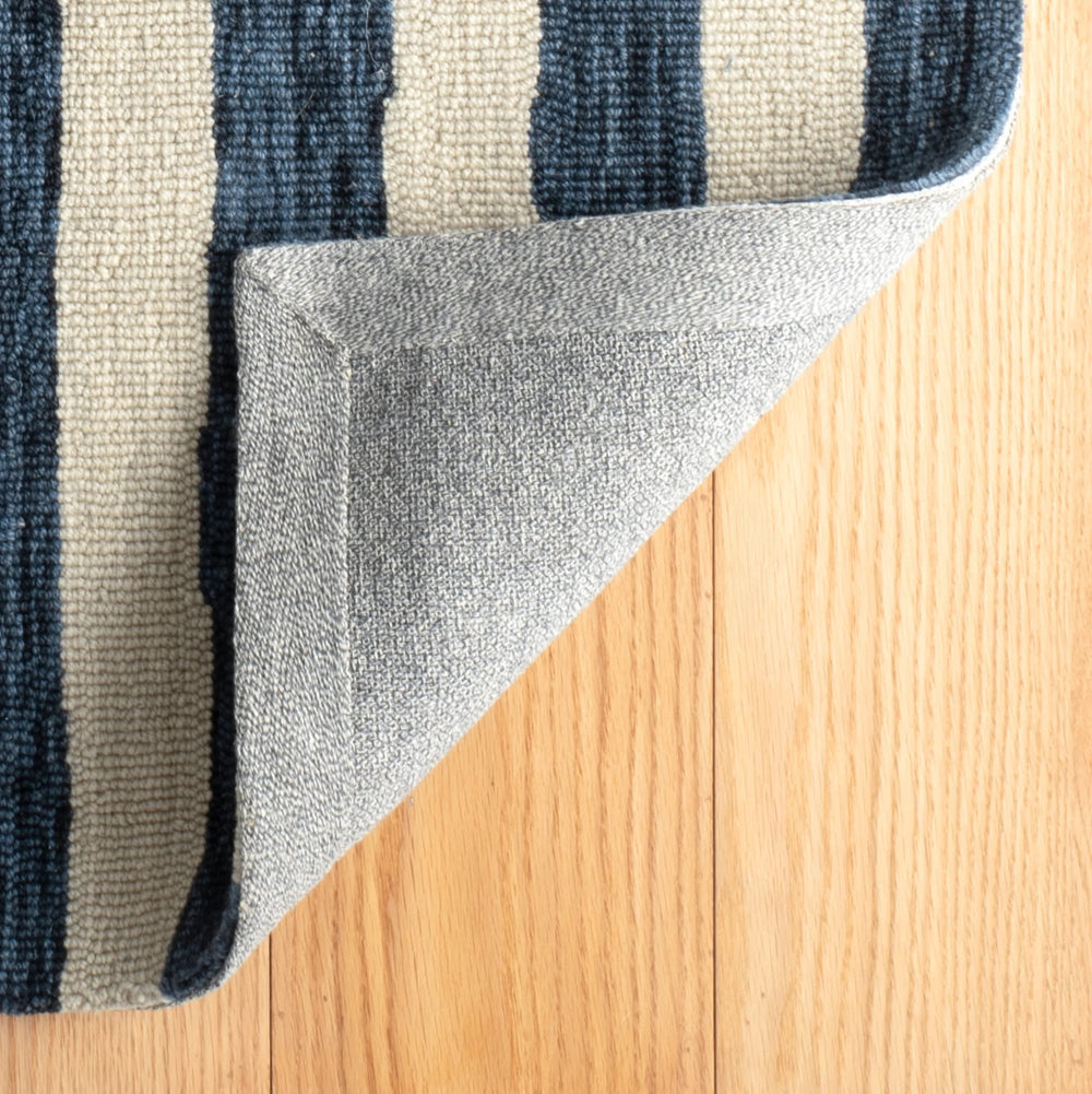 Silas Stripe Hand Micro Hooked Wool Rug | Navy