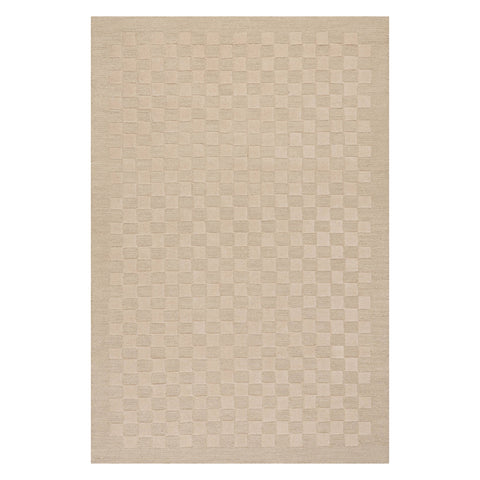 Linthea Modern Checkered Handmade Wool Rug | Ivory