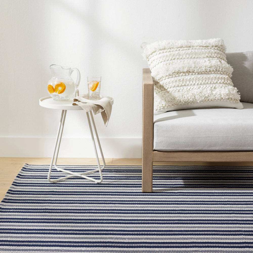 Ticking Stripe Handwoven Indoor/Outdoor Rug | Navy/Ivory
