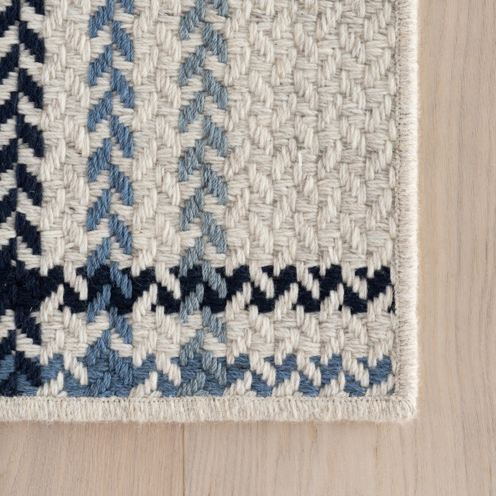 Rhona Plaid Woven Wool Custom Rug | Blue