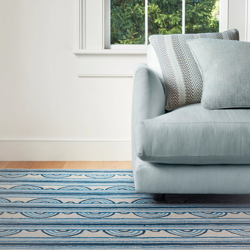 Button Hand Micro Hooked Wool Rug | Blue