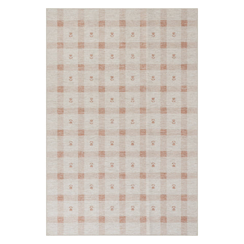 Elenica Modern Plaid Machine Washable Rug | Peach