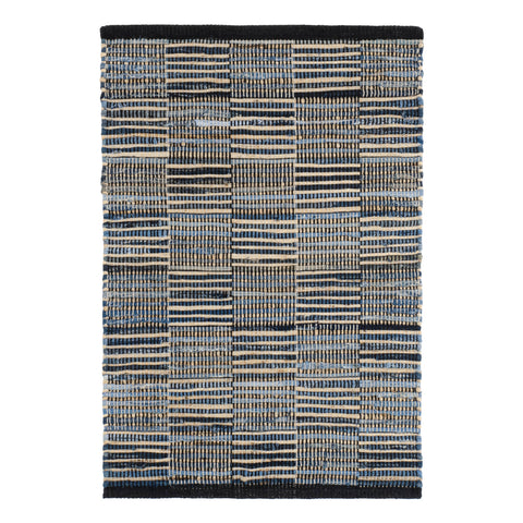 Denim Rag Gridwork Handwoven Cotton Rug | Blue