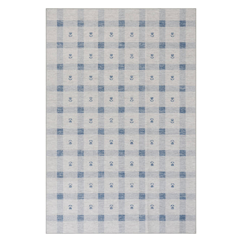 Valen Modern Plaid Machine Washable Rug | Blue