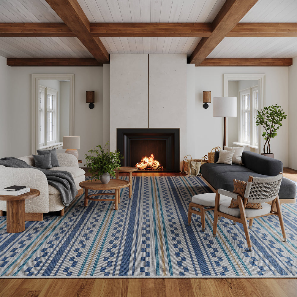 Caldera Modern Checkered Indoor/Outdoor Rug | Blue