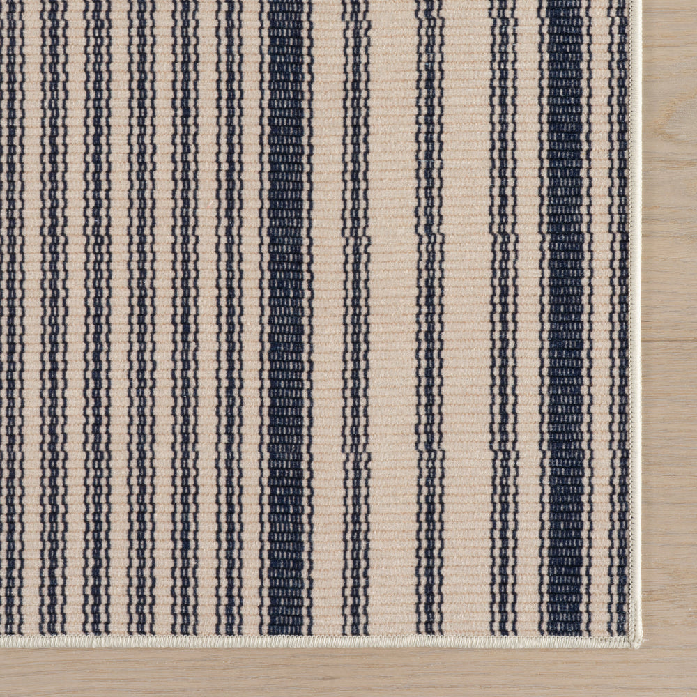 Axiom Coastal Striped Machine Washable Rug | Navy