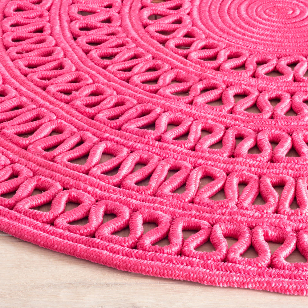 Bowline Handwoven Indoor/Outdoor Round Rug | Fuchsia