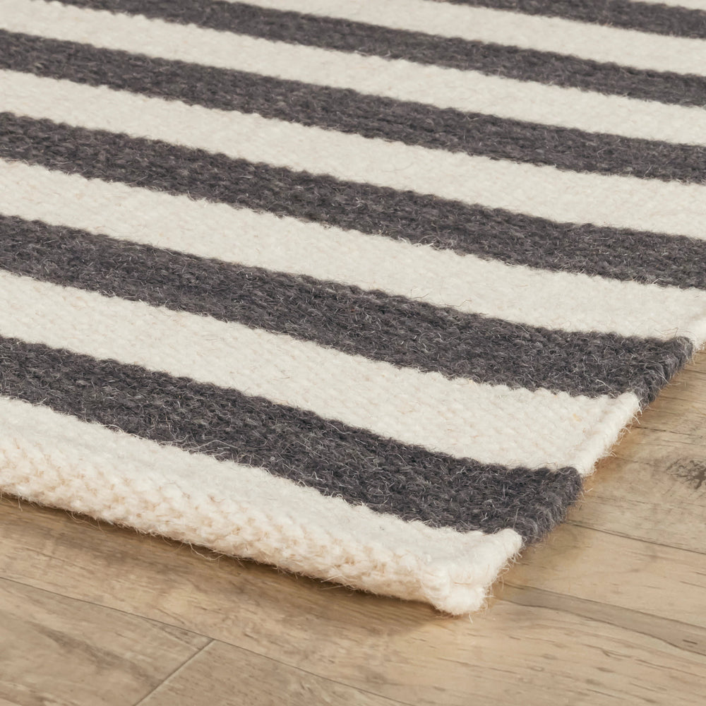 Ladder Stripe Handwoven Wool Rug | Black/Ivory