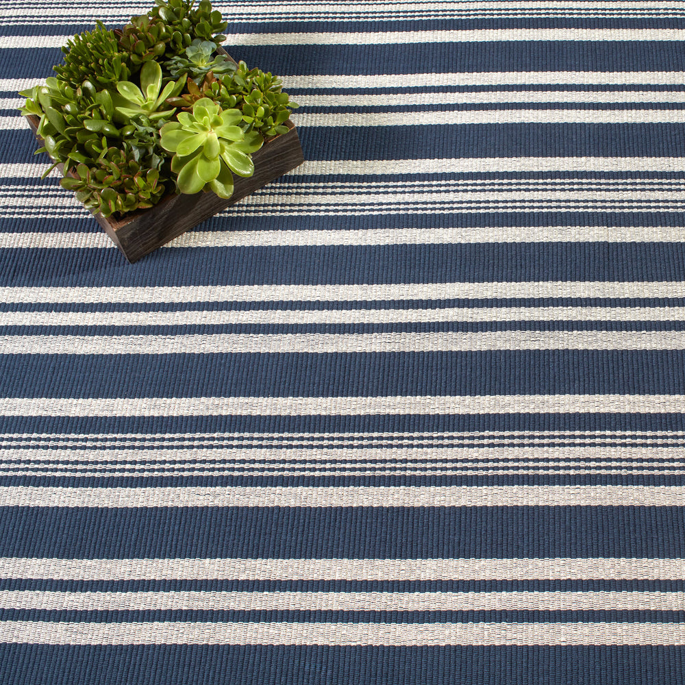 Irving Stripe Handwoven Cotton Rug | Navy