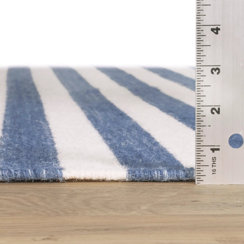 Ladder Stripe Handwoven Wool Rug | Navy/Ivory