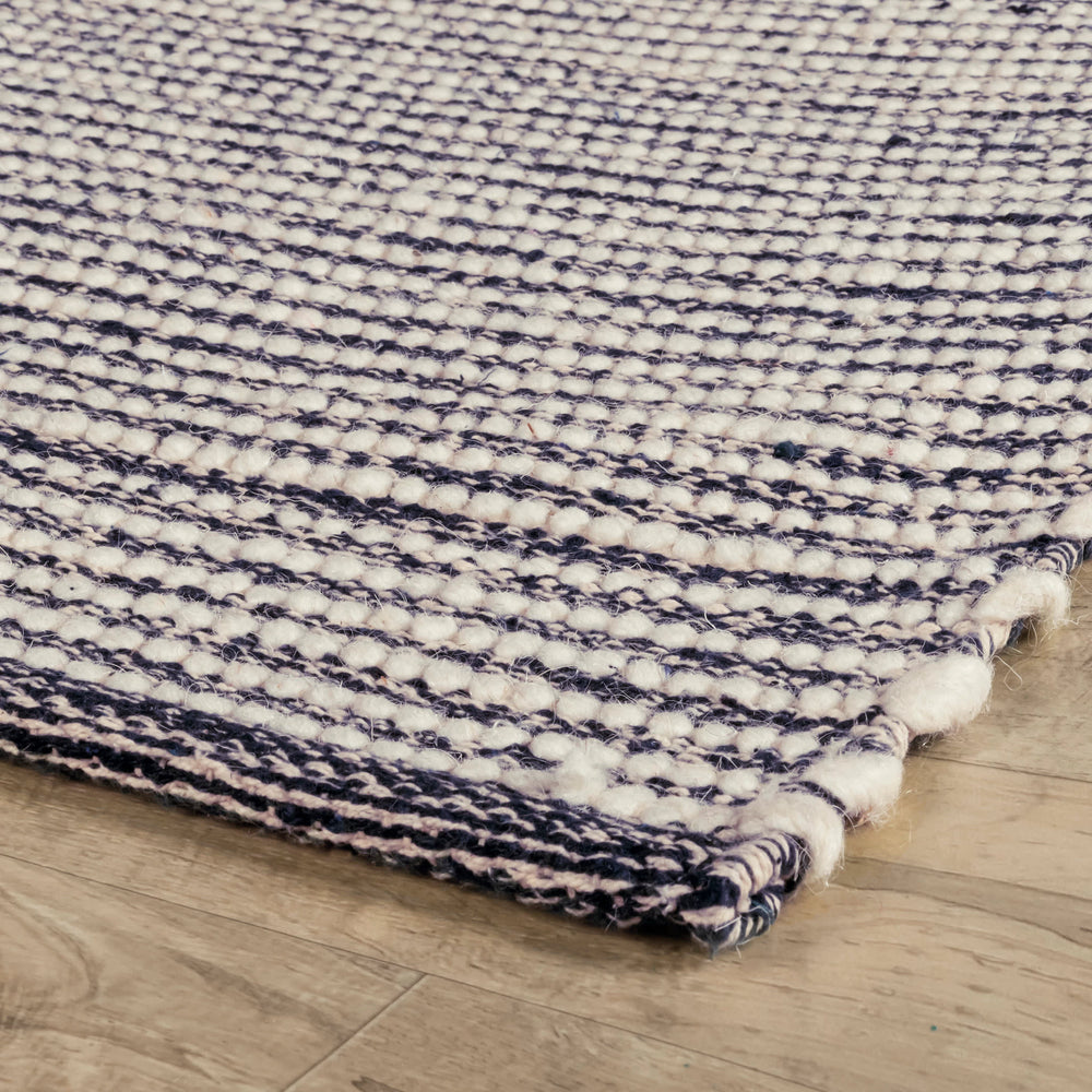 Mixed Stripe Handwoven Rug | Blue/Ivory
