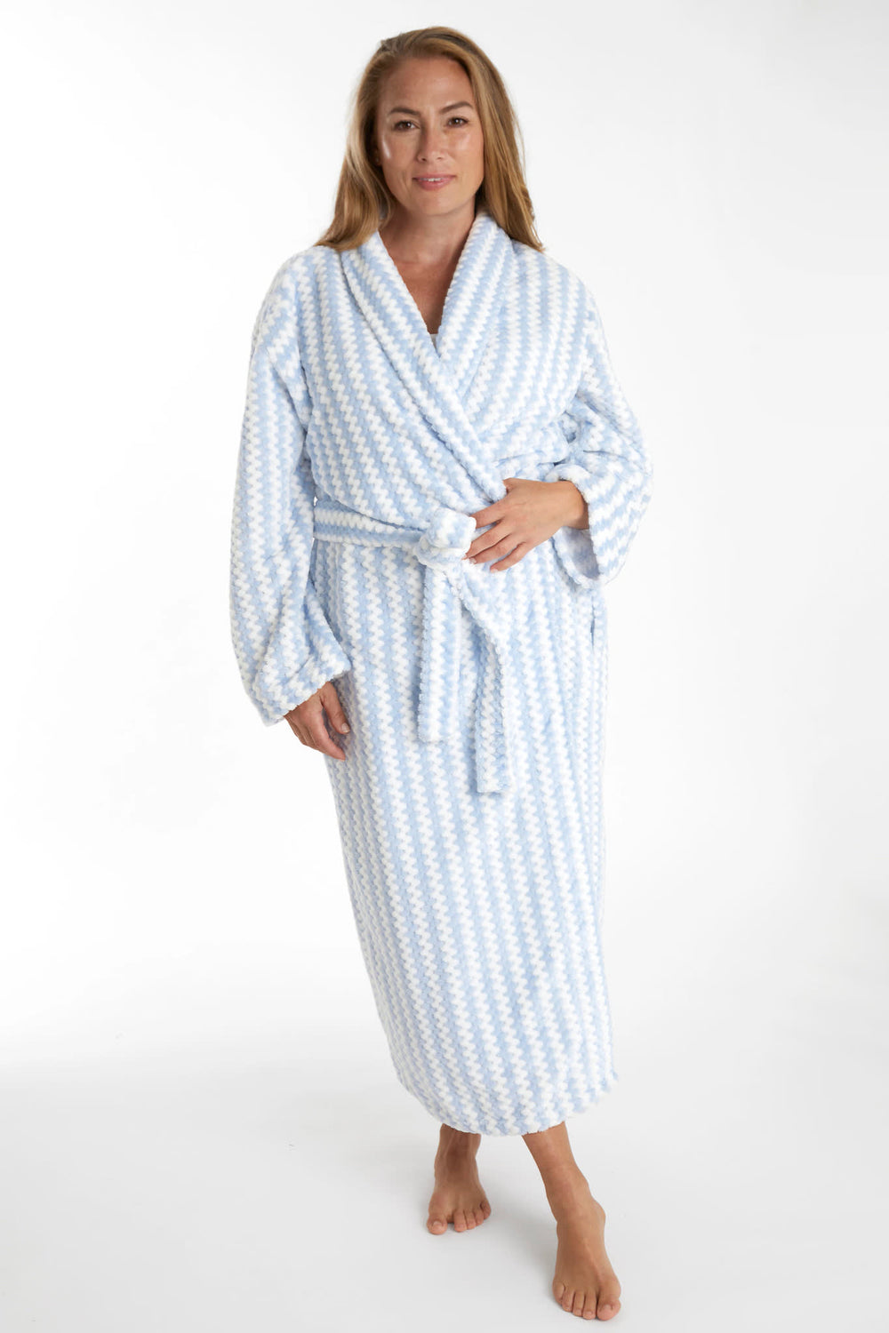 Bubble Stripe Fleece Robe | Soft Blue