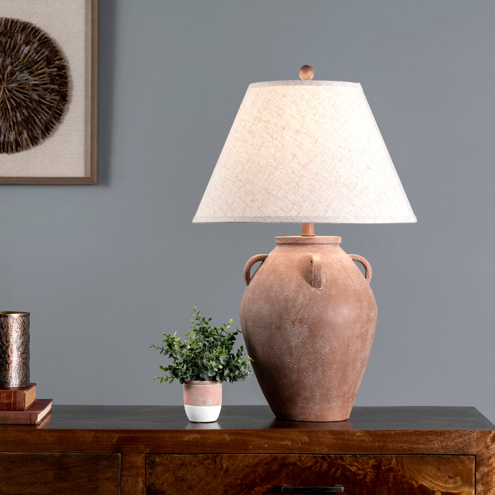 29-inch Vintage Resin Amphora Table Lamp | Beige