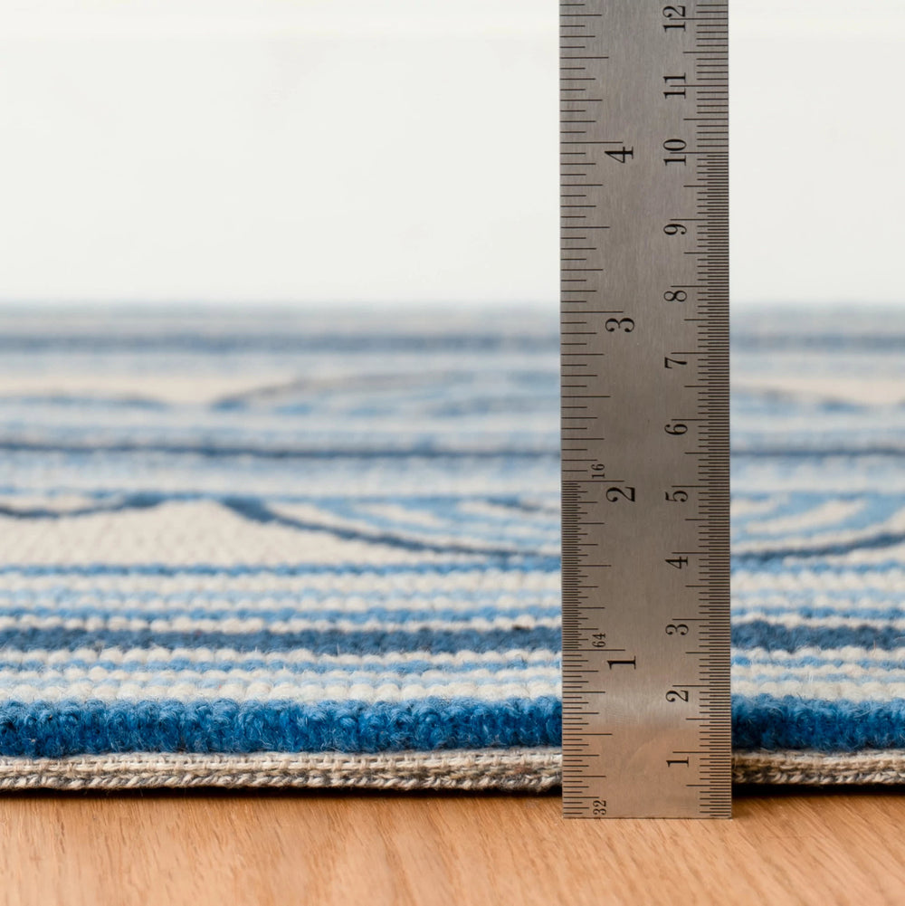 Button Hand Micro Hooked Wool Rug | Blue
