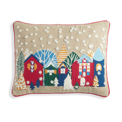 Happy Houses Embroidered Decorative Pillow Cover | Multi