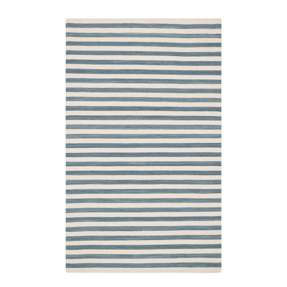 Ladder Stripe Handwoven Wool Rug | Blue/Ivory
