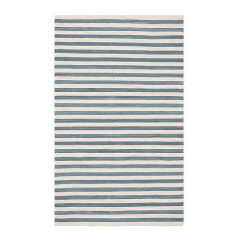 Ladder Stripe Handwoven Wool Rug | Blue/Ivory