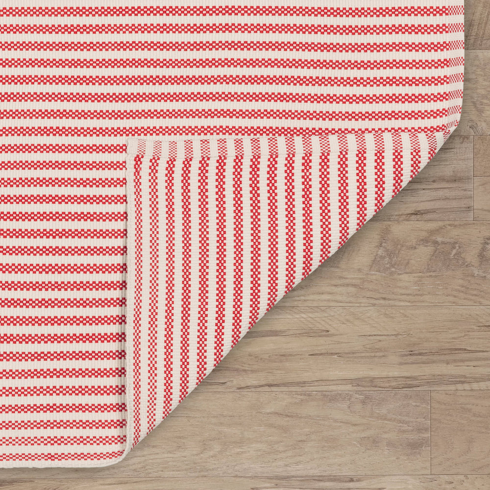 Pinstripe Handwoven Indoor/Outdoor Rug | Red/Ivory