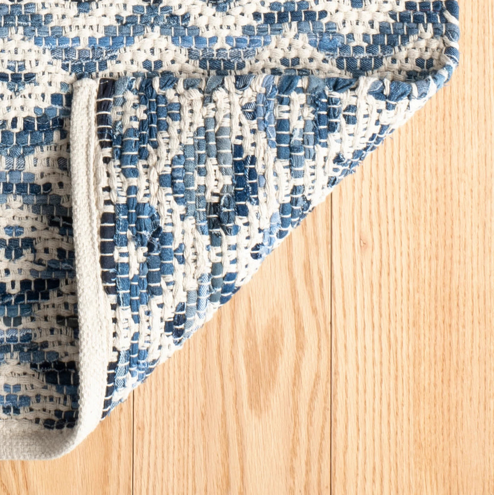 Denim Rag Diamond Handwoven Cotton Rug | Ivory