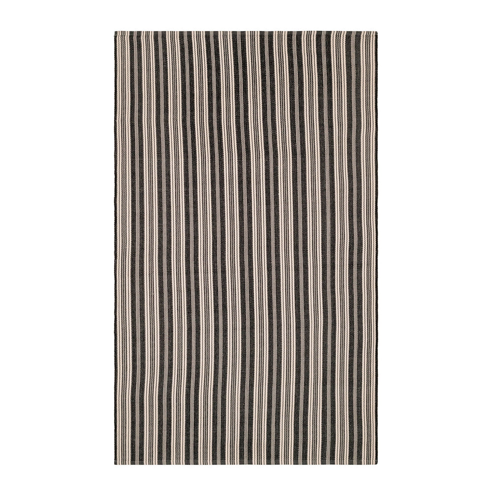 Ticking Stripe Handwoven Indoor/Outdoor Rug | Black/Ivory