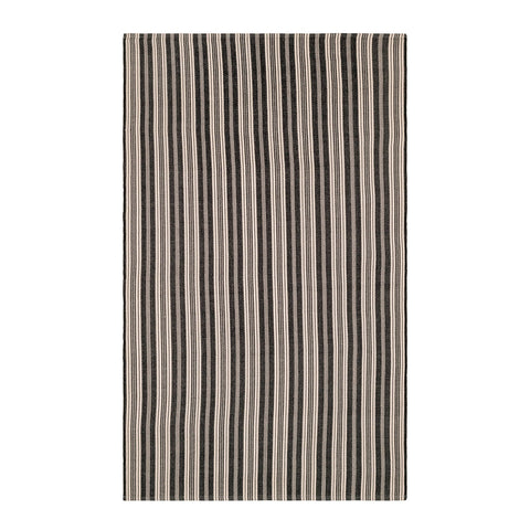 Ticking Stripe Handwoven Indoor/Outdoor Rug | Black/Ivory